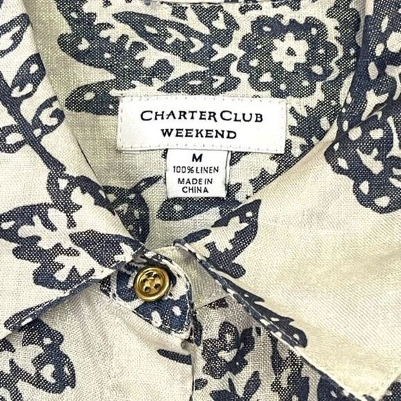 Charter Club Linen Top Womens Medium Multicolor Floral Paisley Print Button-Down - Picture 3 of 12